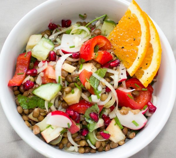 salad, lenses, vegetables